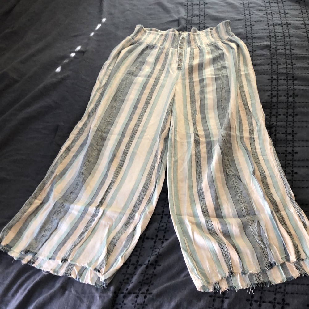 Blue and white striped wide leg pants